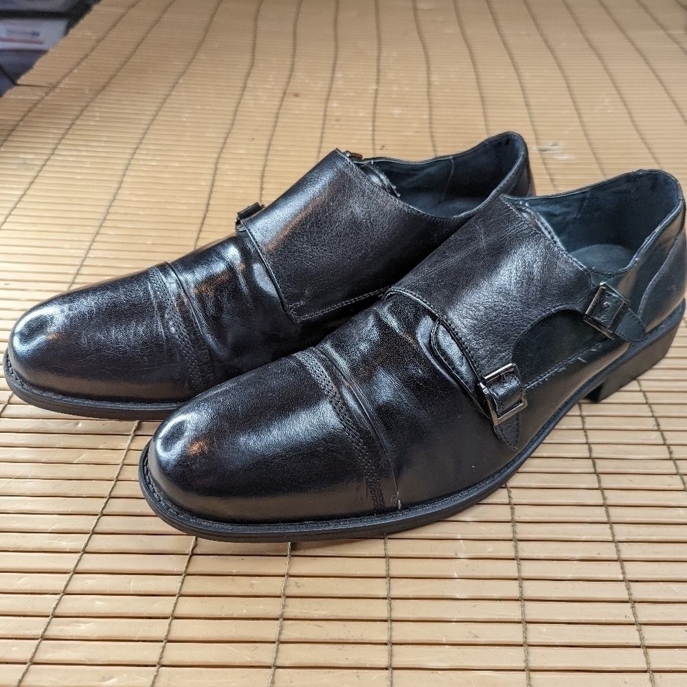 Steve Madden Mens Black Leather Double Monk Strap Cap toe Oxford Dress Shoes Si